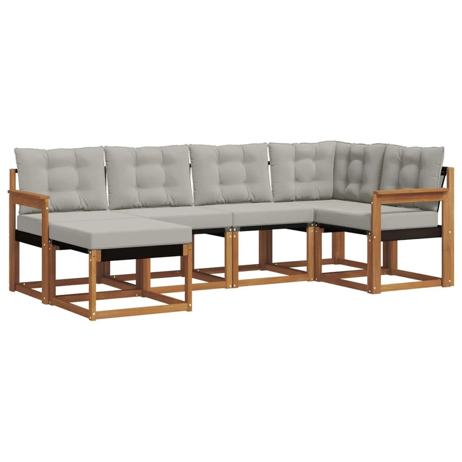 vidaXL Outdoor-Sofagarnitur 6-teilig L-Form aus Akazienholz und Textilene in Natur und Grau mit Kissen - Bild 2