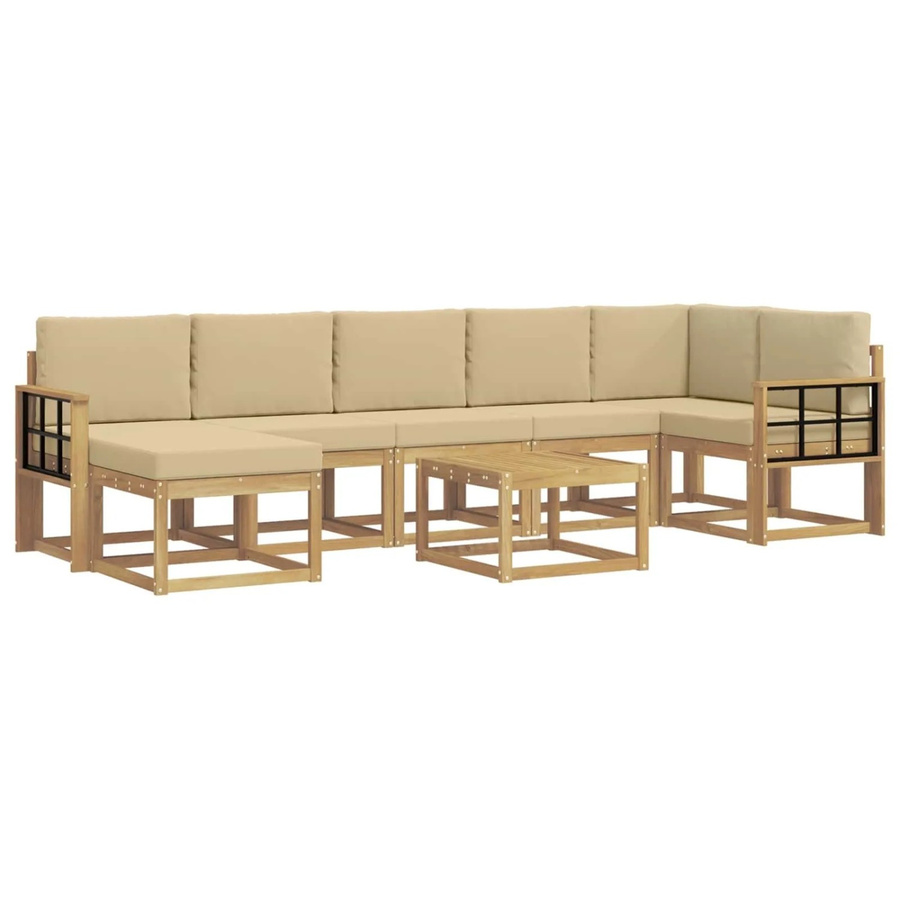 vidaXL Outdoor-Sofagarnitur 8-teilig in L-Form mit Kissen und Couchtisch aus Akazienholz in Weiß und Beige - Bild 2