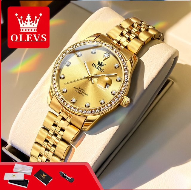 OLEVS Armbanduhr, Quarz, Edelstahl, Gold, Diamantbesetzt, Damen - Bild 1