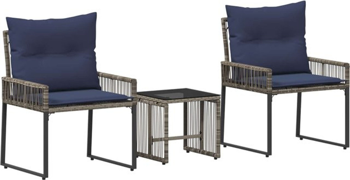Modernes 7-teiliges Gartenmöbel-Set aus Polyrattan und Stahl von vidaXL in Grau und Blau - Bild 1