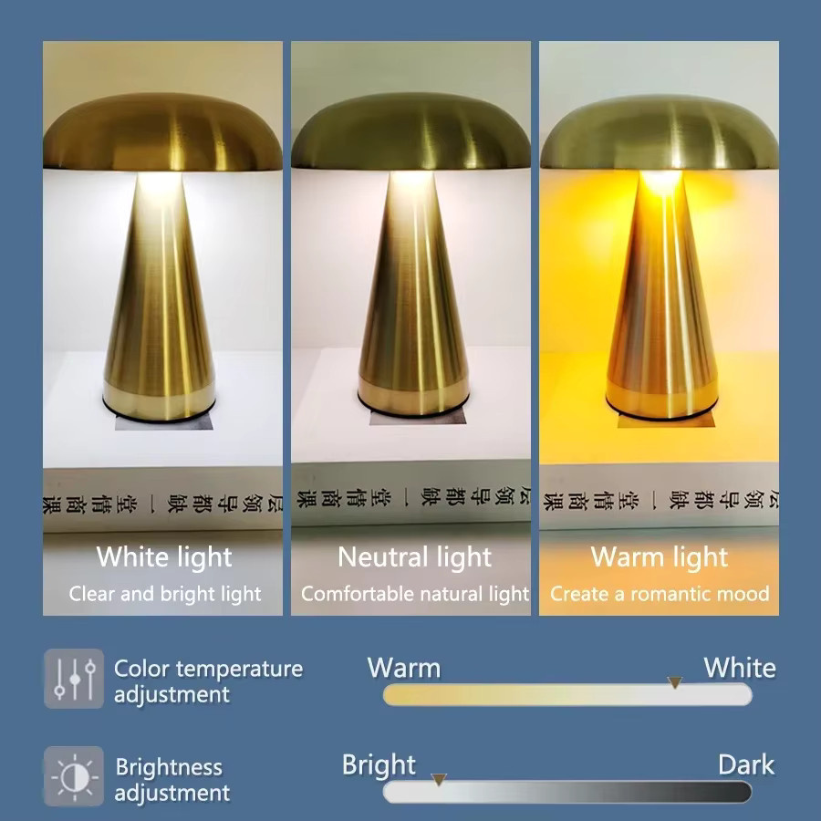 GGBEE Retro LED Nachtlicht in Pilzform mit Touch-Sensor und 3 Farbtemperaturen, Gold/Messing - Bild 2