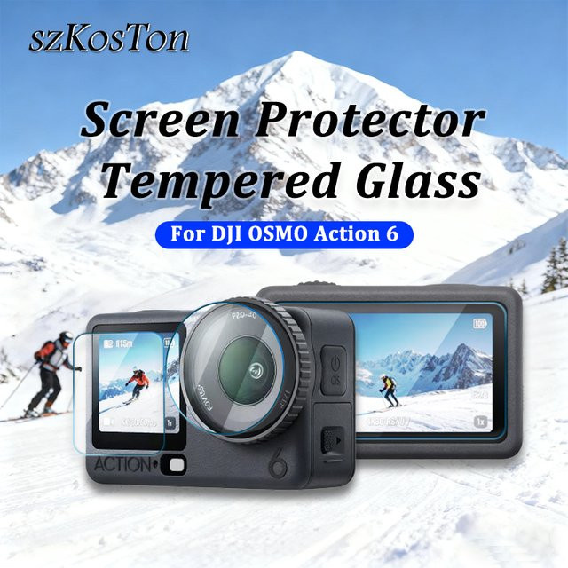 DJI OSMO Action 6 Schutzfolien-Set aus 9H gehärtetem Glas für Objektiv, Bildschirm und Front-LCD in Transparent - Bild 1