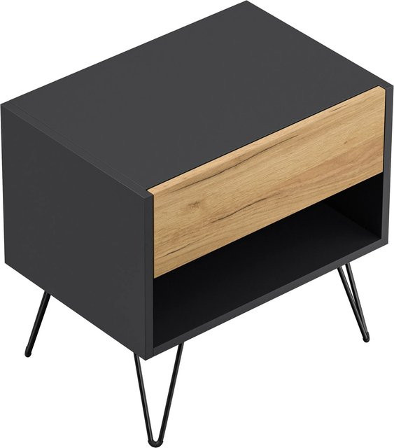 Posseik Nachttisch-Set Industrial B 2-teilig in Grafit und Eiche mit Soft-Close-Schubladen, Breite: 50 cm - Bild 1