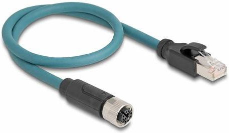 Delock 60076 Netzwerkadapter M12 auf RJ45 Cat6a S/FTP Ethernet LAN Kabel in Türkis und Schwarz, Länge: 0,50 m - Bild 1