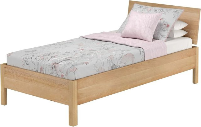 Erst-Holz Einzelbett Modell 93 aus massivem Buchenholz, Farbe Braun, B/T/H: 100 x 200 x 211 cm, inkl. Rollrost - Bild 1