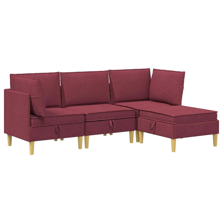 vidaXL Wohnzimmergarnitur in Weinrot aus Stoff mit Ecksofas, Mittelsofa, Fußhocker und Kissen in L-Form - Bild 2