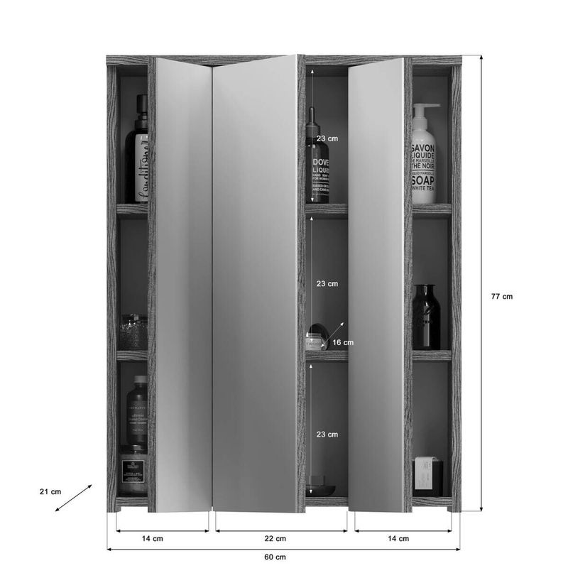 Spiegelschrank xonox.home in Weiß und Silber mit Glastüren und internen Regalen, B/H/T: 60 x 77 x 21 cm - Bild 3