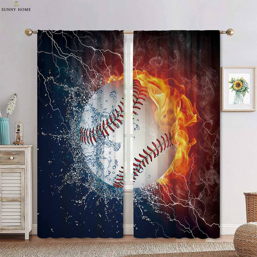 Yiran Furniture Dekorative Vorhänge mit Basketball-Motiv, 2er-Set, Mehrfarbig, B: 50 cm, H: 140 cm - Bild 1