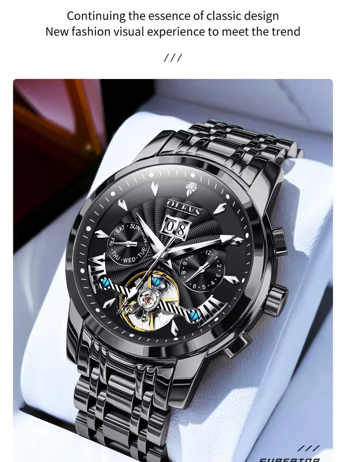 OLEVS Armbanduhr Automatik, Edelstahl, Gold, Herren - Bild 7