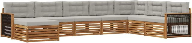 vidaXL Outdoor-Sofagarnitur in L-Form aus Akazienholz mit 8 Kissen in Natur und Hellgrau - Bild 1