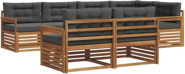 vidaXL Outdoor-Sofagarnitur aus Akazienholz in L-Form, 7-teiliges Set in Natur und Anthrazit mit Kissen und Armlehnen - Bild 1
