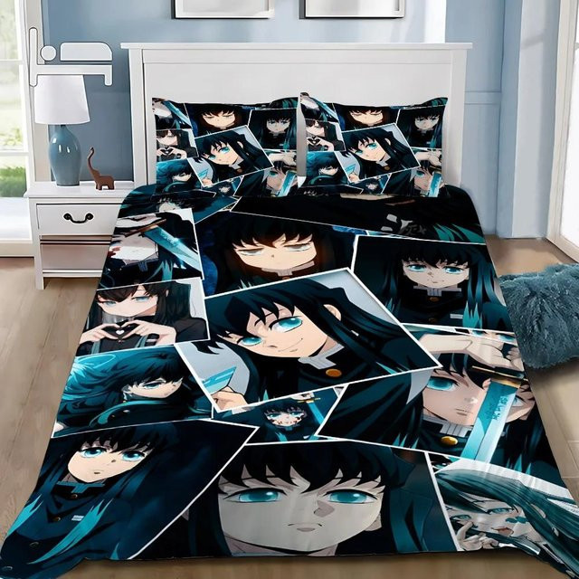 Anime Bettwäsche-Set Demon Slayer Muichiro Tokito mit 1 Bettbezug und 2 Kissenbezügen, Digitaldruck, Mehrfarbig, B/B: 228 x 228 cm - Bild 1