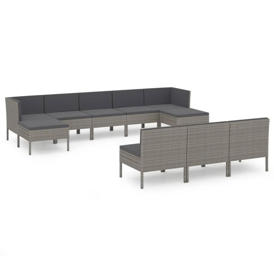 vidaXL 10-tlg Garten-Lounge-Set aus Poly Rattan in Grau mit Auflagen und Ottoman - Bild 2