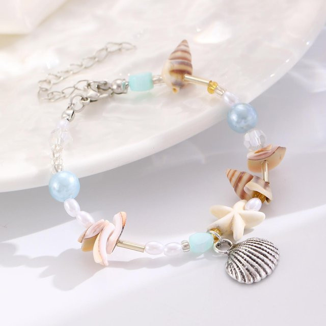 YULIN Perlenarmband, Naturstein, Muscheln, Seesterne, Damen, see-blau - Bild 1