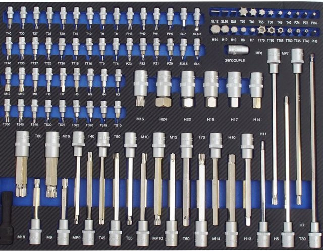 TRUTZHOLM Profi Werkstattwagen Einlage mit 102-teiligem Stecknuss Sortiment aus Schaum, Blau, B: 52 cm, T: 40 cm - Bild 1