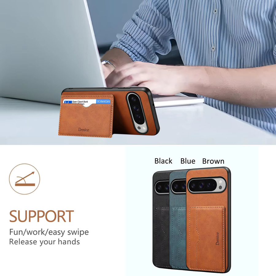 Luxus Retro Brieftasche Telefonhülle aus PU Leder für Google Pixel 9A, Pixel 10 Pro XL und Pixel 10 Pro in Schwarz mit Kartenhalter und Standfunktion - Bild 1