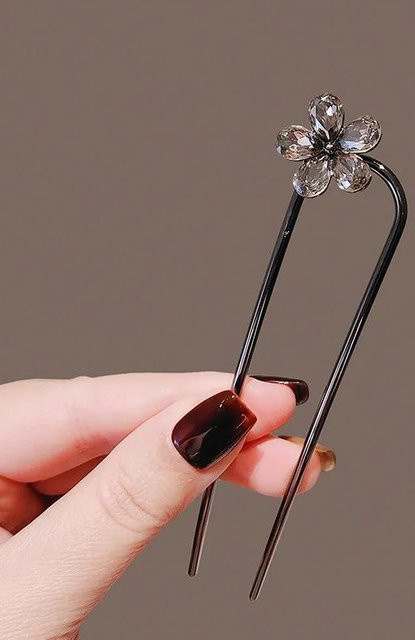 Haarnadel Strassblumen, U-Form, Schwarz, Damen - Bild 1
