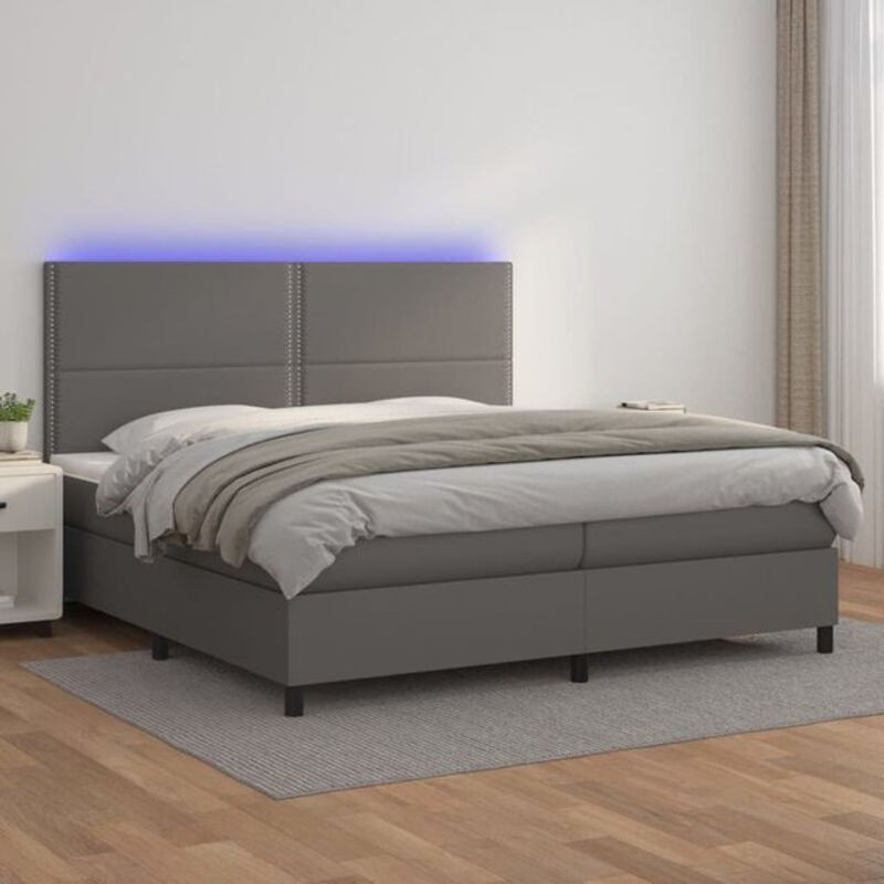 Vidaxl Boxspringbett mit Matratze in Grau aus Kunstleder, B/T/H: 200 x 200 x 128 cm - Bild 1
