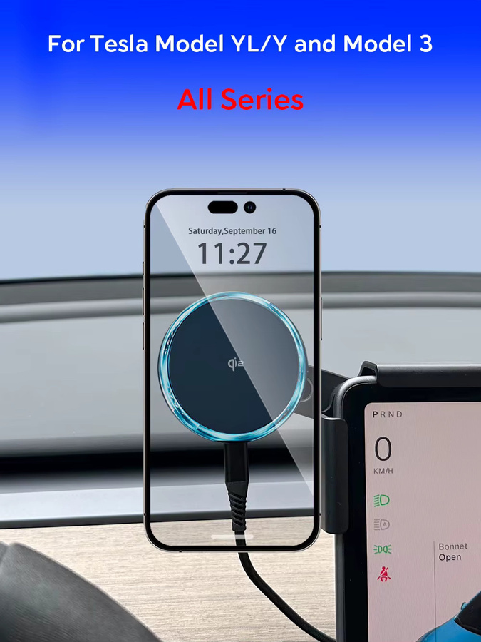 TESY Qi2 15W Magnetisches kabelloses Ladegerät mit Handyhalterung und Bildschirmhalterung in Schwarz, kompatibel mit MagSafe für Tesla Model Y, Model 3 Highland und Juniper - Bild 6