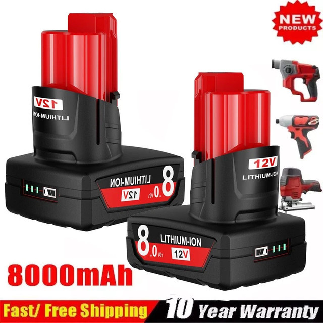 Bonacell Ersatzakku für Milwaukee M12 12V mit 8000mAh und LED-Licht, kompatibel mit 48-11-2402 und 48-11-2411 - Bild 1