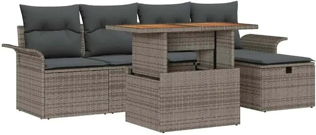 vidaXL Garten-Sofa-Set aus Polyrattan in Grau, 6-teiliges L-Shape Lounge-Set mit Kissen und integriertem Stauraum für Terrasse und Garten - Bild 1