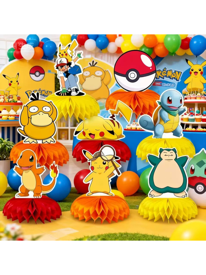 Potdemiel Pikachu Pokemon Waben-Tischdeko Gelb aus Papier für Kinder Geburtstagsdeko - Bild 5