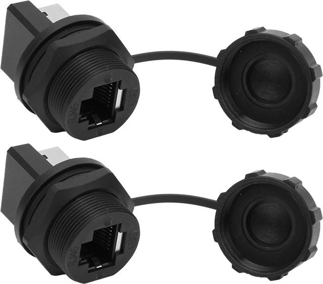 2 Stück RJ45 180 Grad Steckverbinder IP67 wasserdicht Ethernet LAN Adapter für Platine in Schwarz - Bild 1
