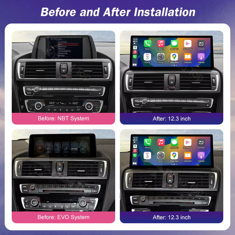 Road Top Multimedia Radio mit 12,3 Zoll Ultradünnem Bildschirm für BMW 1/2/3/4 Serie F20 F21 F22 F23 F30 F31 F33 F36 CIC NBT EVO Wireless CarPlay in Schwarz - Bild 3