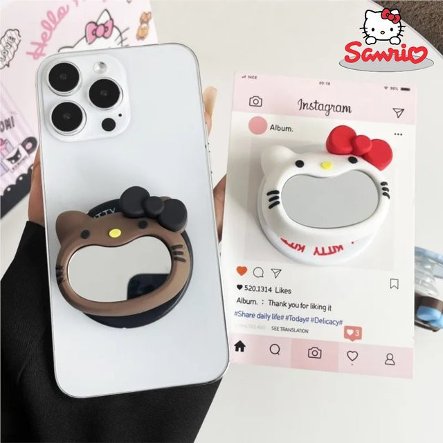 Kawaii INS Sanrio Hello Kitty Schminkspiegel mit magnetischem Telefonhalter für Samsung S26 und MagSafe-Kompatibilität, faltbarer Ständer - Bild 1