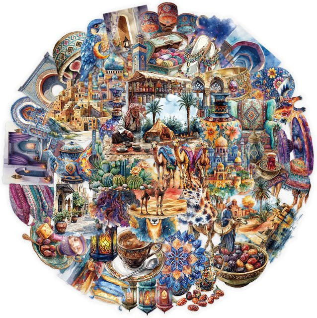 Rspctou Vintage Arabische Kultur Aufkleber Set, Ästhetische Cartoon Sticker für Koffer und Notizbuch, Transparent, Multicolour, 50 Stück - Bild 1