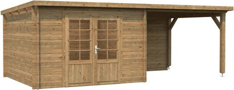 Palmako Ella Blockbohlenhaus aus Fichtenholz in Hellbraun mit Flachdach und modernem Design B/H/T: 614 x 214 x 300 cm - Bild 3