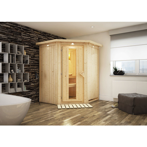 Karibu Sauna Wolmar für 3 Personen aus Fichtenholz in Beige ohne Ofen B: 198,0 cm, T: 151,0 cm, H: 151,0 cm - Bild 3