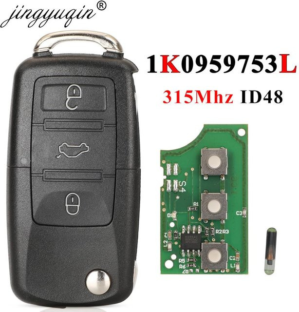 Jingyuqin Fernbedienung Autoschlüssel Anhänger 315MHz ID48 für Volkswagen VW Golf Passat Jetta Käfer und Skoda Octavia Superb, Schwarz - Bild 1