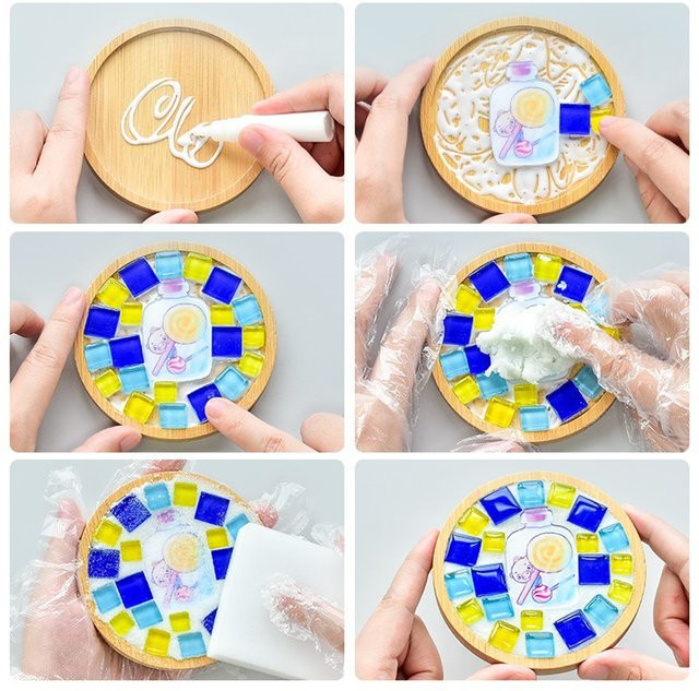DIY Mosaik Untersetzer, Holz, Bunt / Mehrfarbig - Bild 1