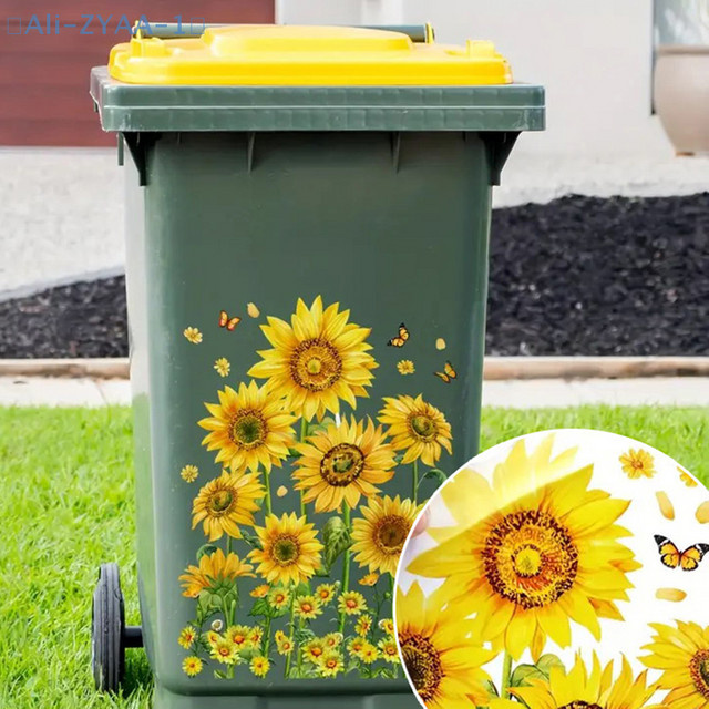 JETTING Sonnenblumen Mülleimer Aufkleber, selbstklebende und wasserfeste florale PVC-Aufkleber zur Heimdekoration - Bild 1
