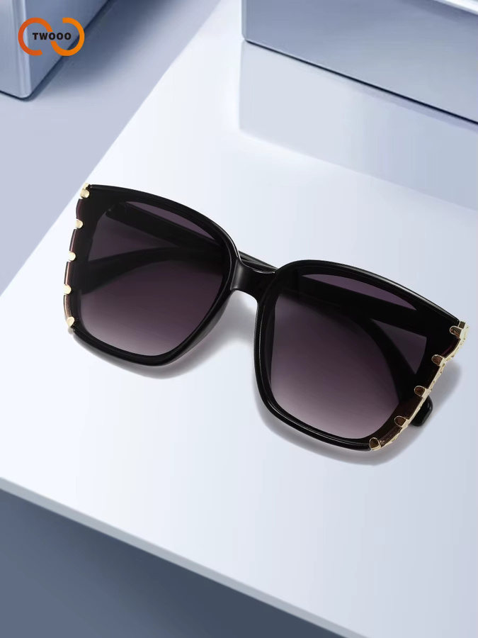 TWOOO Cat-Eye Sonnenbrille, Vollrand, Damen, Gold, Black - Bild 3