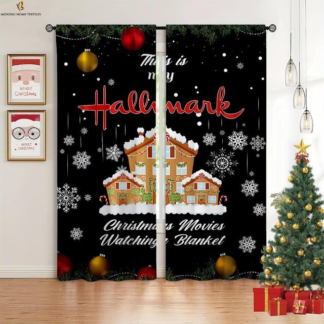2er-Set Weihnachts Vorhänge mit Tunnelzug in Schwarz, semi-transparent, B: 50 cm, H: 130 cm - Bild 1