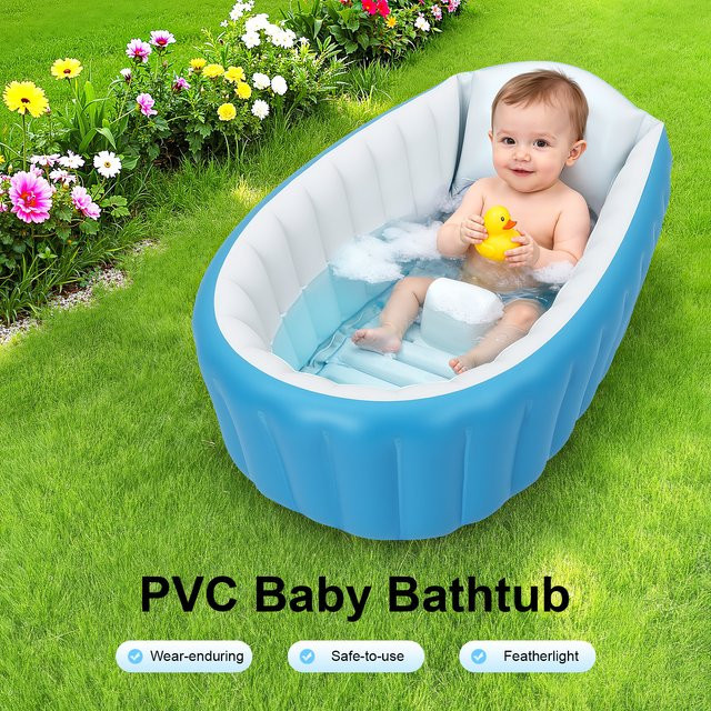 Aufblasbare Babybadewanne von Bymaocar mit Luftpumpe für Kinder von 0 bis 3 Jahren, Blau/Rosa, B/T/H: 98 x 64 x 28 cm - Bild 1