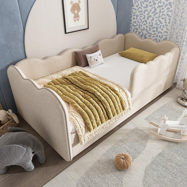 KOMHTOM Polsterbett Daybett mit Ausziehbett aus Leinen in Beige oder Pink, B/T/H: 90 x 190 cm - Bild 1