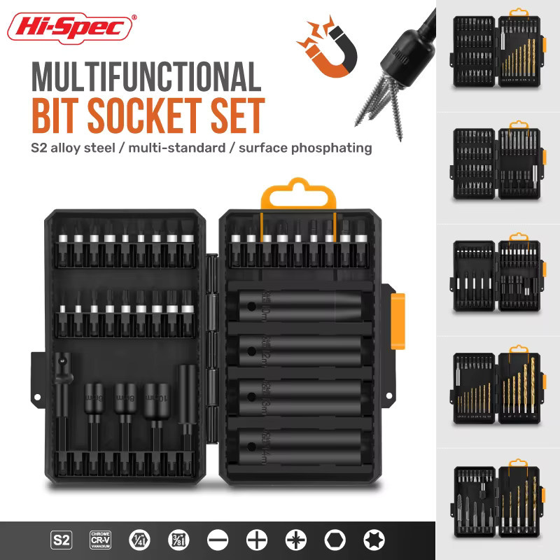 Hi-Spec Multifunktions-Bit-Steckschlüsselsatz aus S2-Stahl mit Schlagsteckschlüssel, Schraubendreher-Bits und Bohrern für die Mechanik - Bild 2
