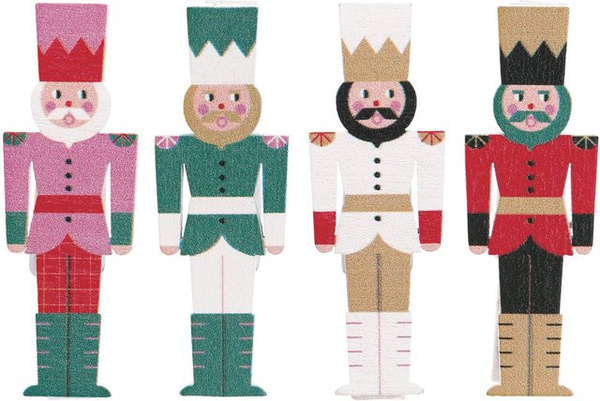 Rico Design Dekoklammern Nussknacker Mix, 4 Stück, Mehrfarbig, Holz, Höhe: 4,8 cm