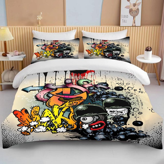Lodestar 3-teiliges Bettwäscheset mit Graffiti-Muster aus Mikrofaser, Mehrfarbig, B/H: 135 x 200 cm - Bild 1