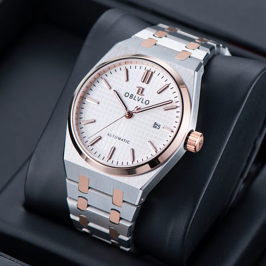 OBLVLO Armbanduhr Edelstahl, Bicolor, Automatik, 41 mm, Herren - Bild 2
