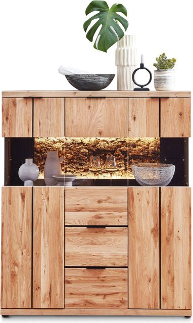 Highboard HARPER WINBURG aus Wildeiche Bianco Massivholz in Braun, B/T/H: 144 x 42 x 122 cm - Bild 1