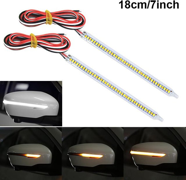 SEAMETAL Sequentielle Rückspiegel-Blinker mit dynamischer LED-Seitenanzeige und automatischem Tagfahrlicht, Weiß/Gelb, 18 cm - Bild 1
