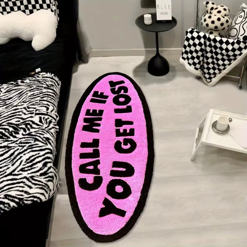 VIKAMA Bodenmatte mit Buchstaben-Motiv in Rosa, ovale Teppich-Dekoration für Schlafzimmer und Ankleidezimmer - Bild 3