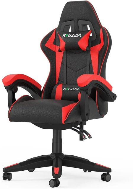 Rattantree Gaming Stuhl mit hoher Rückenlehne aus PU Leder in Rot mit Kopf- und Lendenstütze - Bild 1