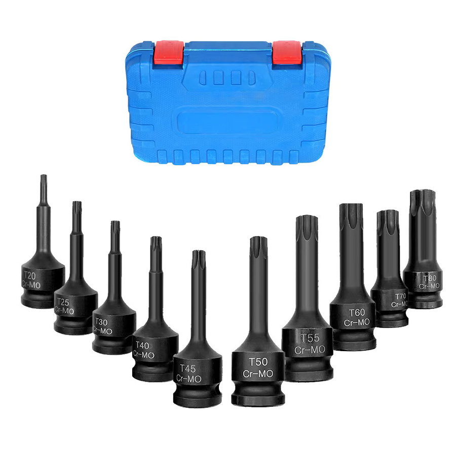 Podofo 10-teiliges Schlagschraubendreher-Bit-Set mit Sechskant, Innensechskant und Torx, 1/2 Zoll Antrieb, inklusive Werkzeugkasten - Bild 2