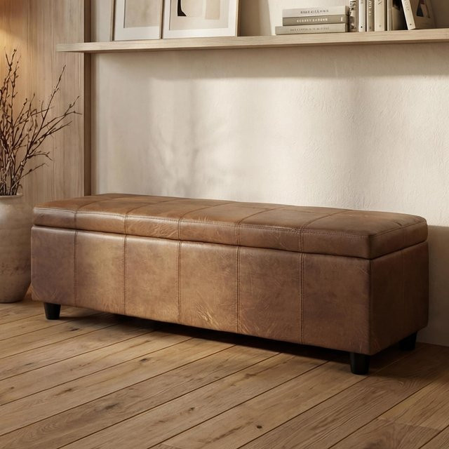 MCW Aufbewahrungstruhe Kriens Sitzbank aus Wildlederimitat in Braun/Beige, B/T/H: 114 x 45 x 45 cm - Bild 3