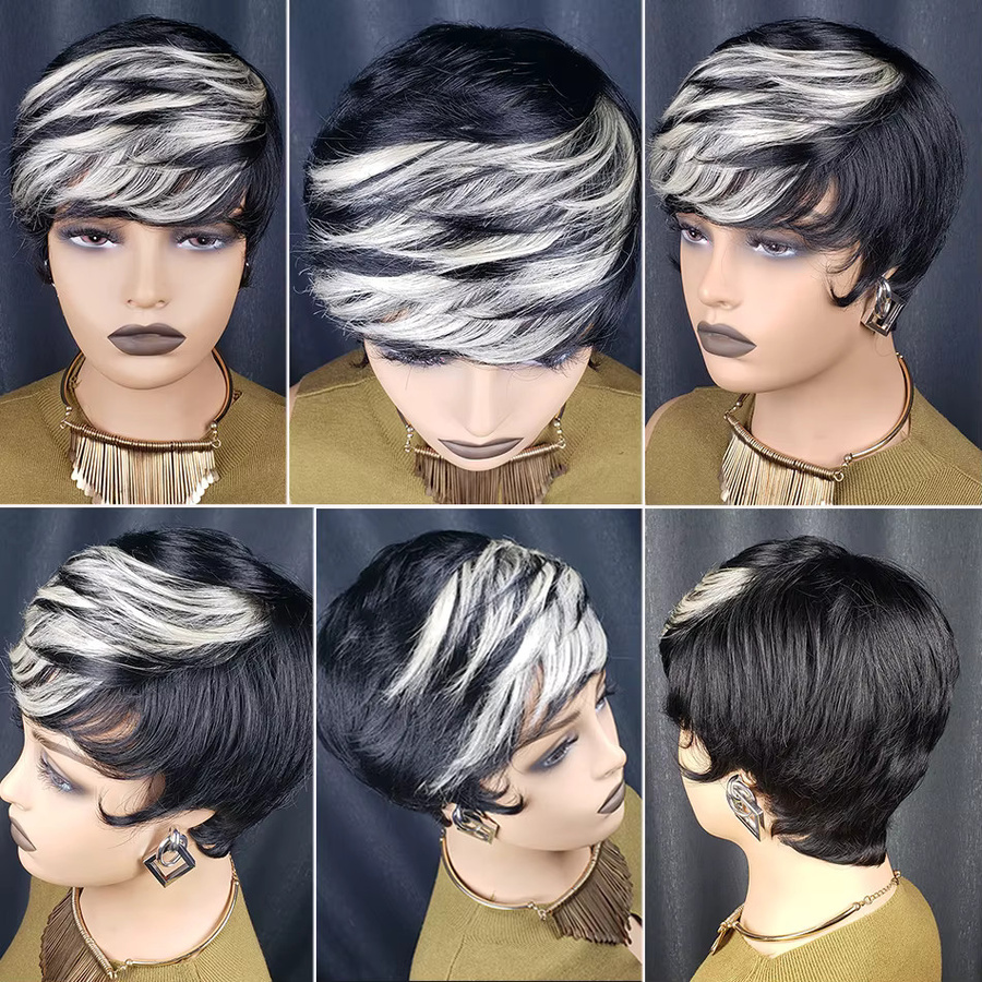 OYM HAIR Pixie-Perücke, Echthaar, Silber, Damen - Bild 3
